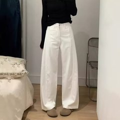 白いレトロな曲がりくねったナイフのジーパンの女性の春の夏の新型の高い腰はやせていてゆったりしています。