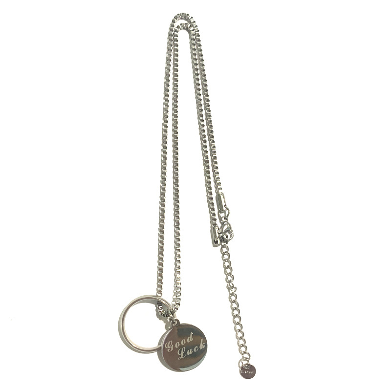 Collar de marca redonda de buena suerte de acero inoxidable de moda, collar colgante de personalidad de todo fósforo, logotipo personalizado, joyería de letras