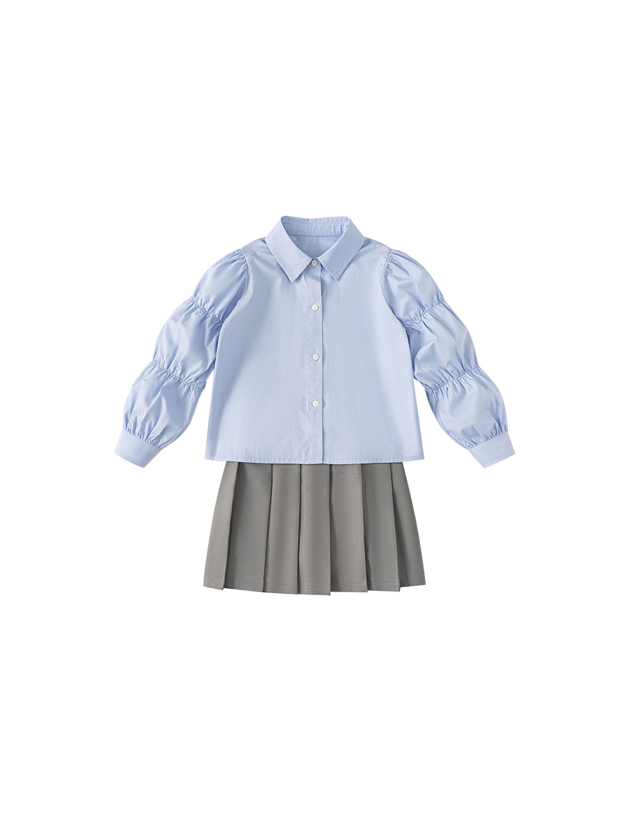 Yubao Huzhou Zhili Children 's Wear Girls JK set Spring 2026 Girls shirt sólido falda plisada de dos piezas