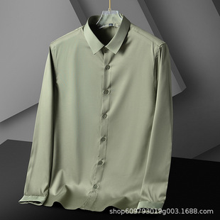 New Style Shirt Men's Non-ironing Anti-wrinkle Spring and Summer Men's Business Slim-fit Casual Solid Color Stretch Men's Shirt Long Sleeve