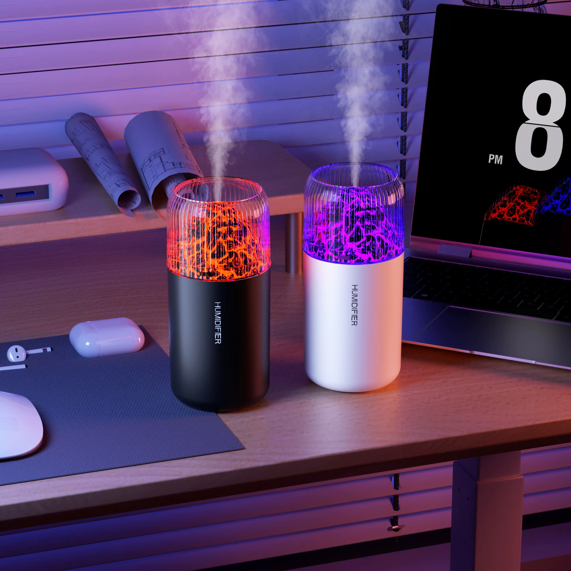 Вулкан USB мини-увлажнитель автомобиля умный спрей красочный ночной свет