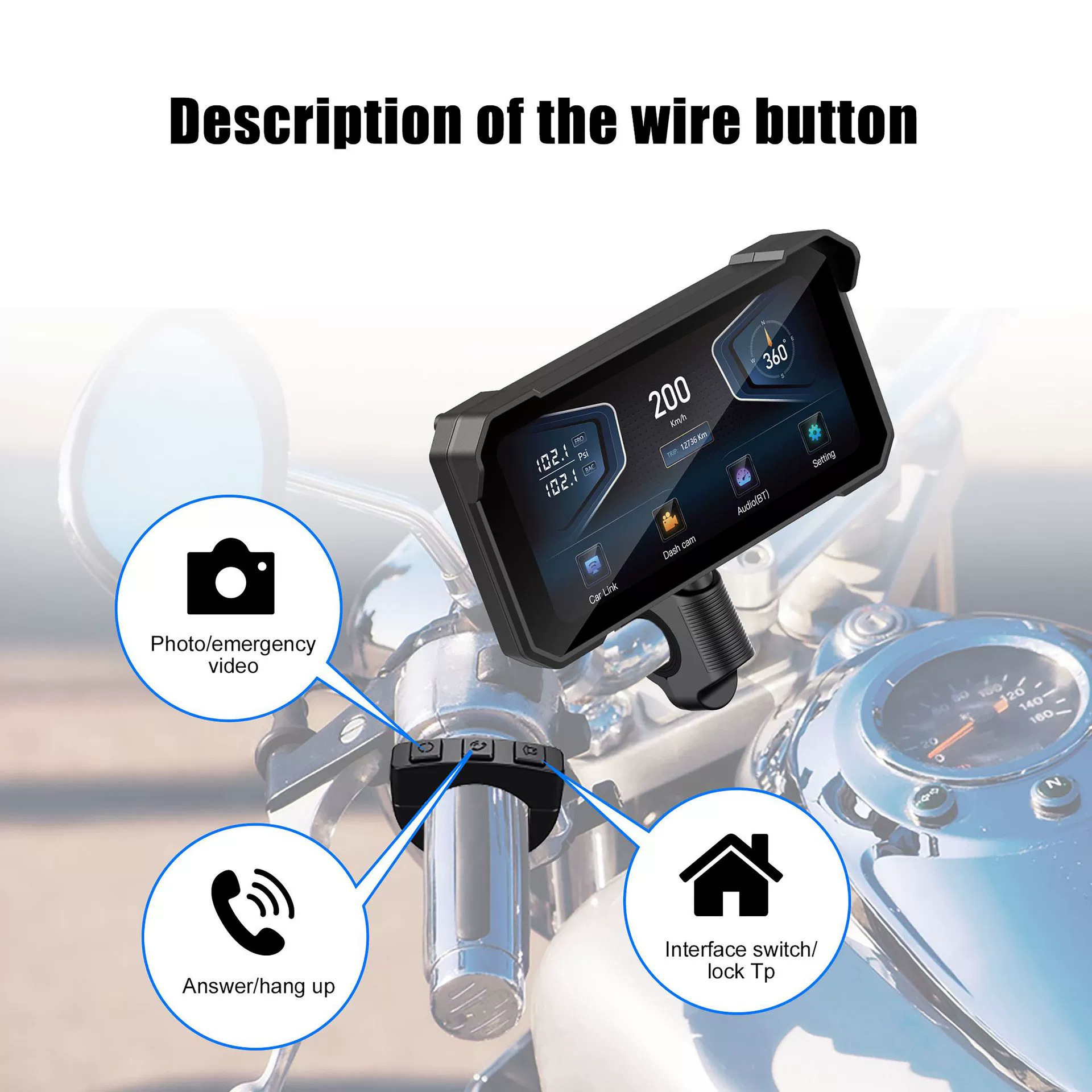 6.25inch Motorcycle Dashcam with Dual Front and Rear 4K HD BSD Motorcycle CarPlay Recorder