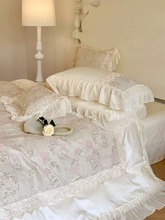 家纺全棉床单四件套公主风140支金丝线提花玫瑰被套床上用品