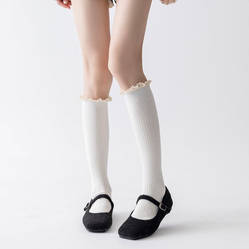 靴尚棉花边羊绒小腿袜女秋冬加厚保暖搭配靴子洛丽塔显瘦长筒袜|undefined