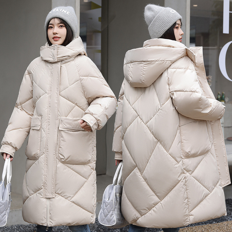 韓国版の外国貿易の厚いパンの服のダウンの綿服の女性のゆったりした冬のコートの中の長いタイプの膝の綿入れの上着|undefined