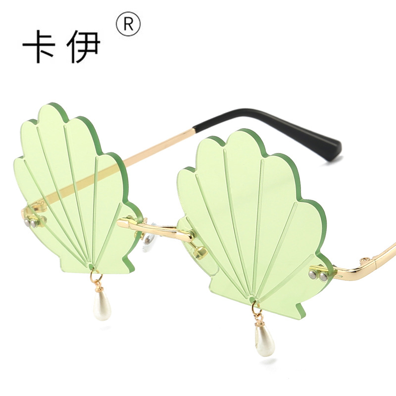 New frameless shell sunglasses European and American Internet famous catwalk hanging diamond men and women's personalized sunglasses