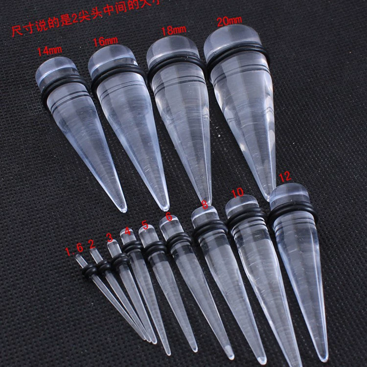 [欧美 透明水晶色尖锥扩耳器 UV亚克力 耳廓扩耳棒耳洞扩大T59]