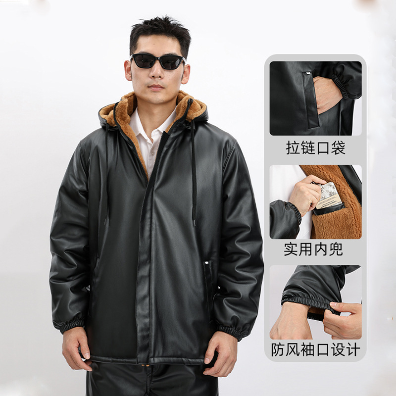 New men's leather jacket, fleece-lined and thickened for warmth, plus-size PU jacket, windproof and water-resistant, suitable for workwear New men's leather jacket, fleece-lined and thickened for warmth, plus-size PU jacket, windproof and water-resistant, suitable for workwear
