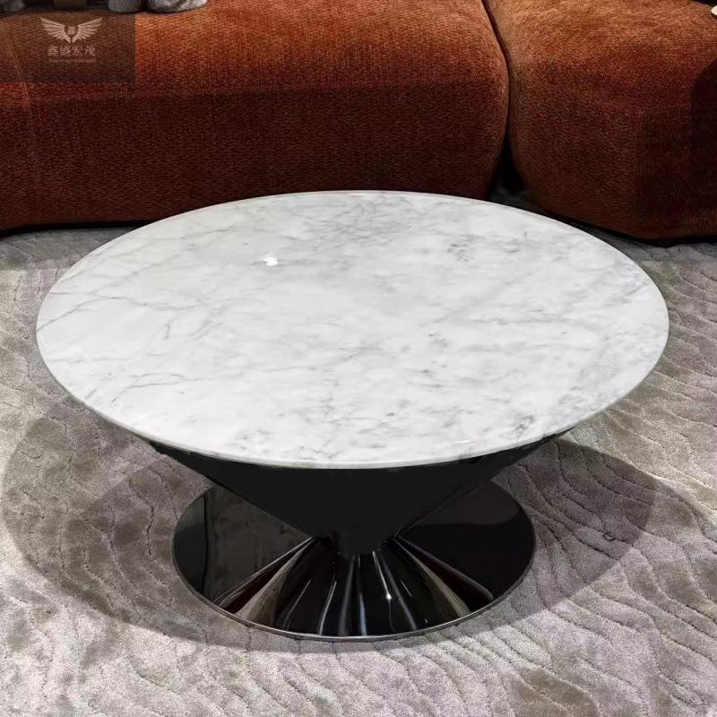 Mesa de centro flotante de mármol, hogar redondo, sala de estar simple italiana, combinación de mesa de centro OVNI de acero inoxidable de lujo ligero moderno
