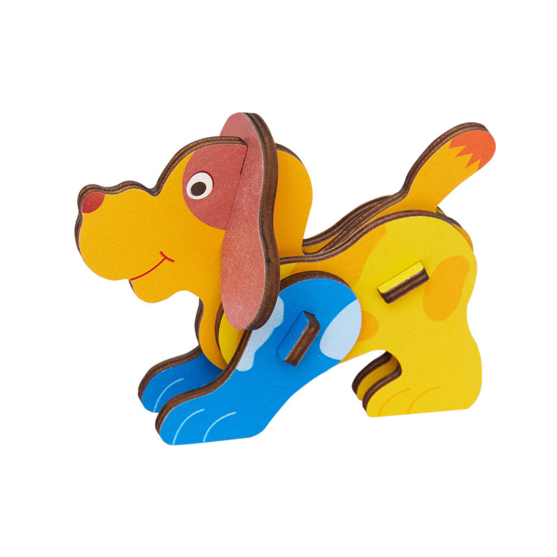 Venta al por mayor de madera 3D animal rompecabezas tridimensional bebé 2-3 años modelo animal educativo ensamblar bloques de construcción Juguetes