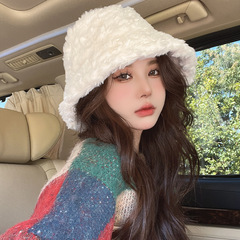 Korean Fall/Winter New Plush Fisherman Hat for Girls, Fashionable and Warm, Versatile Solid Color Trendy Face-Smaller Bucket Hat