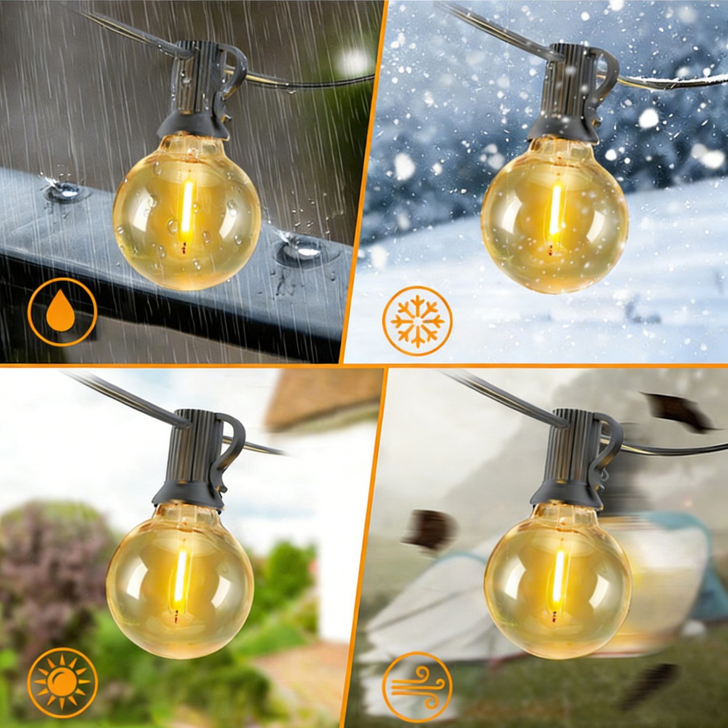 Al aire libre impermeable G40 camping string retro Edison lámpara de lámpara LED solar jardín decoración atmósfera lámpara de color