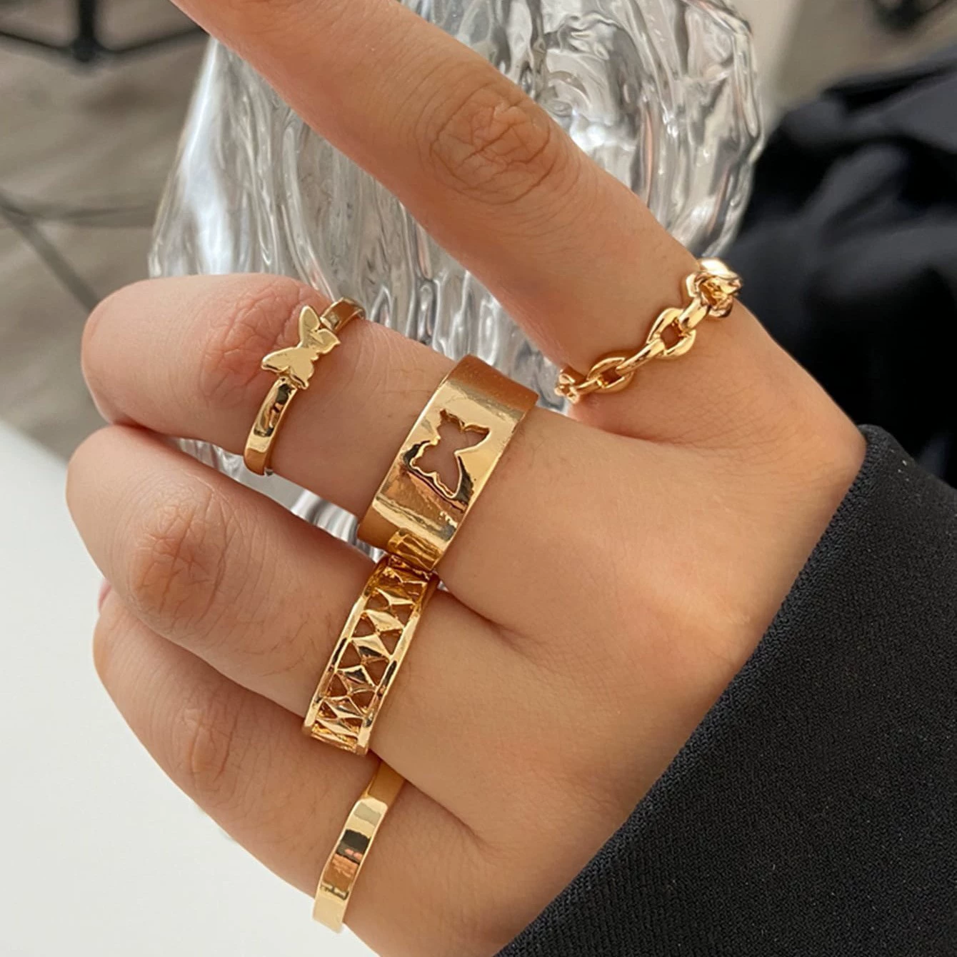 Multi-Joint Ring Set, 22 Pieces, Metal Adjustable Rings, Gold-Tone Mix