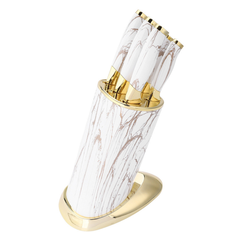 Cuchillo de asiento cilíndrico de doble cabeza galvanizada de seis piezas con cuchillo de acero inoxidable de mármol con caja de color.