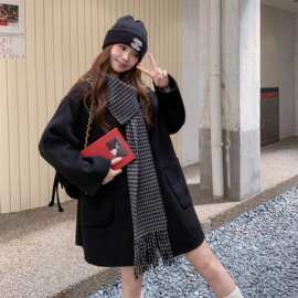 学院风时尚保暖双面呢羊毛大衣女2025新款中长款宽松显瘦百搭外套