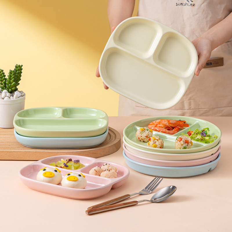 Ceramic Divided Plate 211 Fat-Reducing Plate Household Breakfast Plate for One Person Can Be Microwaved and Quantitatively Separated Plate Ceramic Divided Plate 211 Fat-Reducing Plate Household Breakfast Plate for One Person Can Be Microwaved and Quantitatively Separated Plate