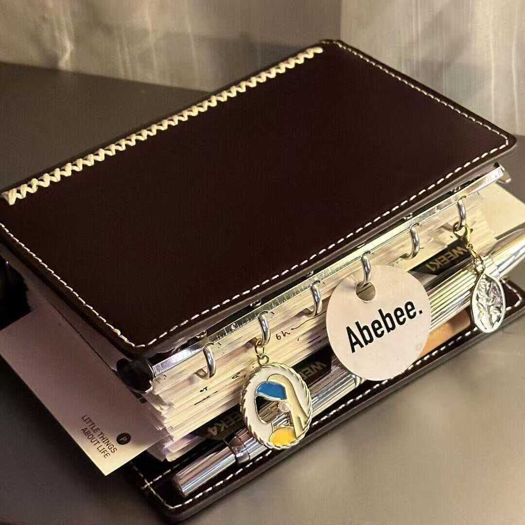 Dark Brown A7 Double-ring Leather Creative Loose-leaf Notebook, High-value Portable Diary/notebook