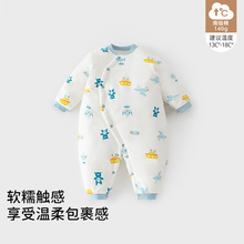 新生儿斜襟连体棉袄婴儿夹棉加厚连体衣服秋冬初生宝宝夹棉连体衣