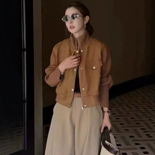 设计感针织拼接麂皮绒外套女欧洲站2026年早秋新款百搭显瘦上衣潮