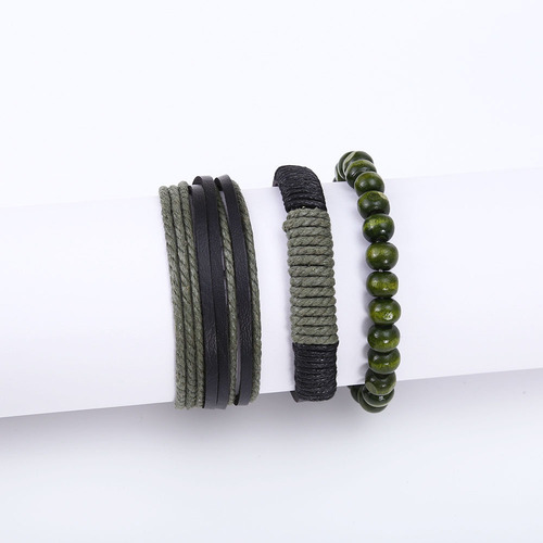 Cross-border new creative DIY three-strand bracelet combination men's bracelet retro handmade multi-layer leather bracelet