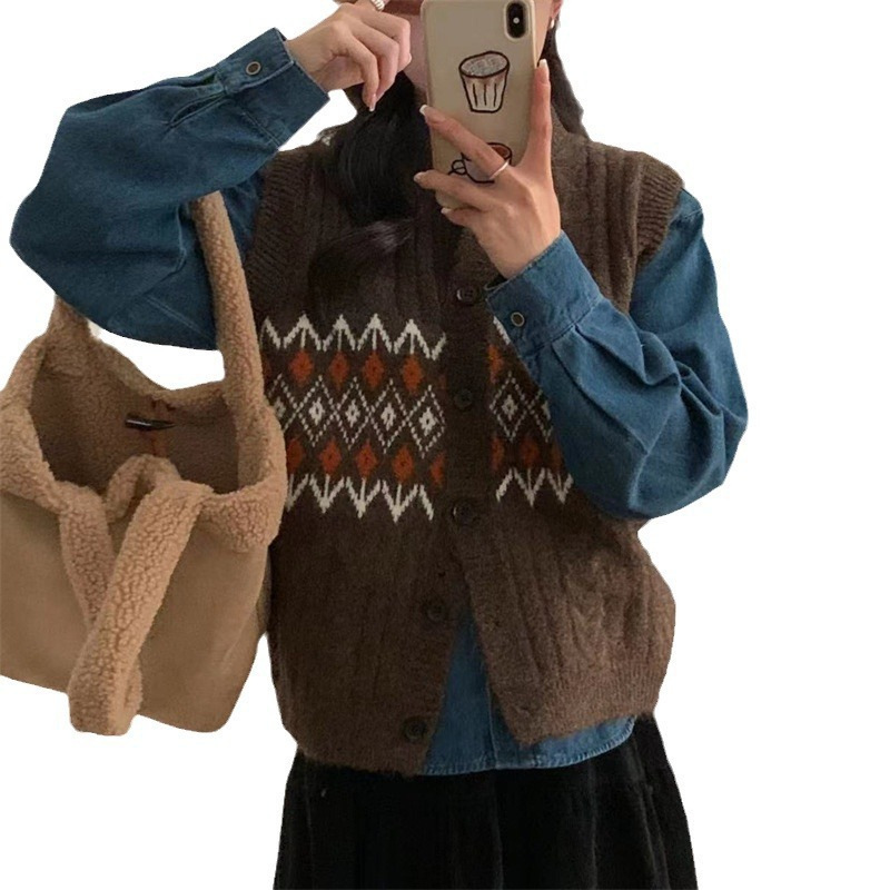 24 invierno Puyuan collar fz diseño de diamante japonés sensación de chaleco de punto Cardigan de mujeres otoño invierno image 6