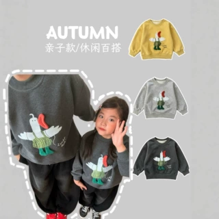 秋季新款儿童童装男童女童圆领纯色亲子一家四口卫衣家庭装卫衣