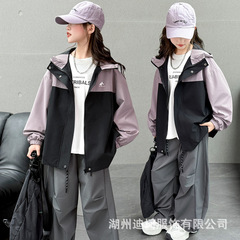 女童拼色冲锋衣外套2025秋装新款儿童装洋气春秋女孩风衣休闲上衣