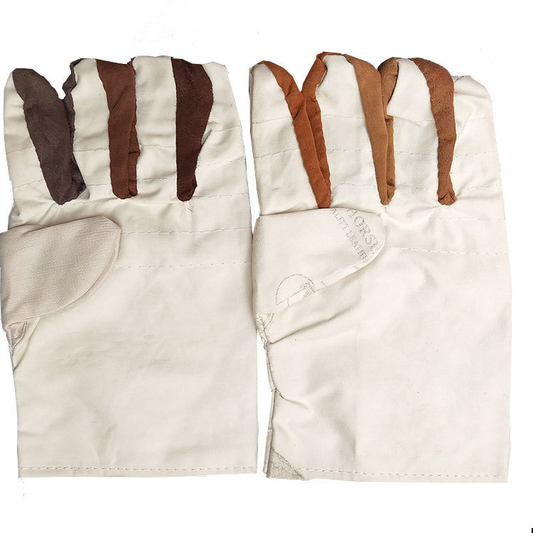 短款5线白革布双层帆布手套 结实防滑劳保防护电焊手套