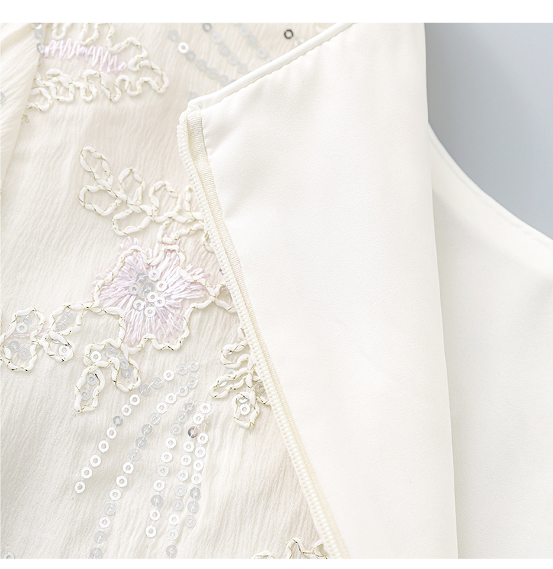 Váy chữ A thêu hoa đính sequin tinh tế, quý phái, dáng suông midi — Màu hồng chi tiết 21