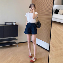 四面弹系列!夏季环保原色弹力高腰显瘦a字牛仔短裤女薄款