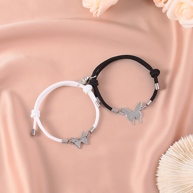 No Inlaid Inlay Material Bracelets Classification New Mother's Day Stainless Steel Butterfly Heart Magnetic Buckle Couple Bracelet