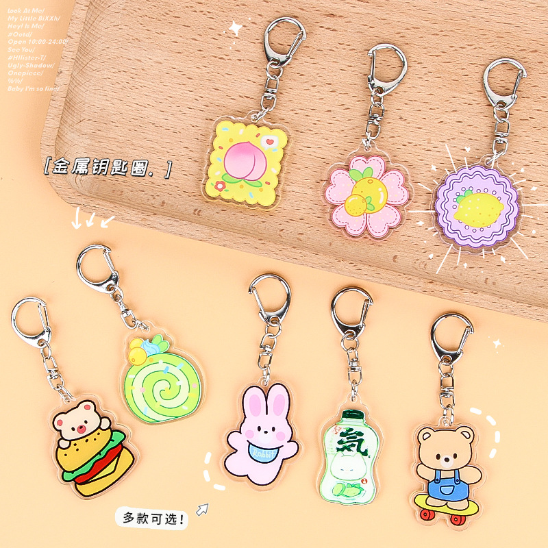 Creativo de dibujos animados fruta flor color llavero lindo estudiante acrílico mochila colgante adornos Accesorios al por mayor