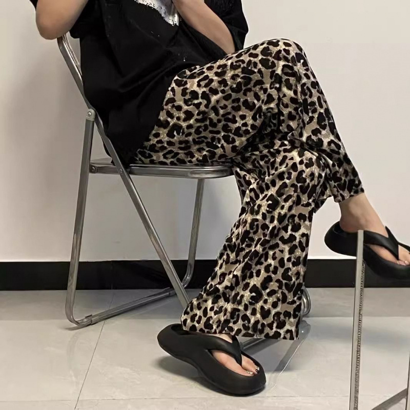 豹纹凉凉裤2025夏季新款印花阔腿裤女高腰薄款宽松垂感拖地遛弯裤|undefined