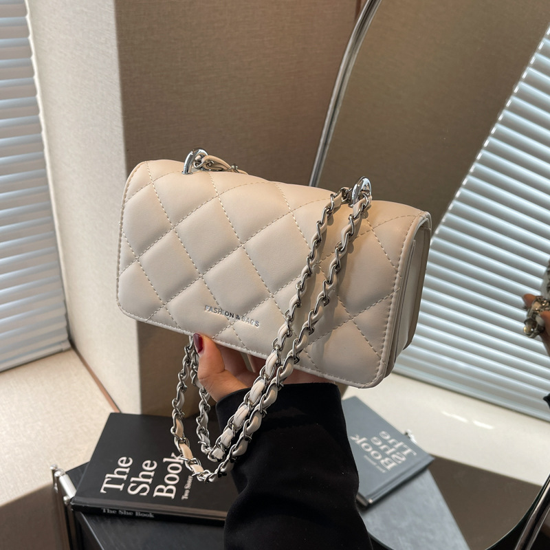 TJ1043# 包包女2024韩版新款时尚高级感菱格小方包百搭小众潮流链条斜挎包