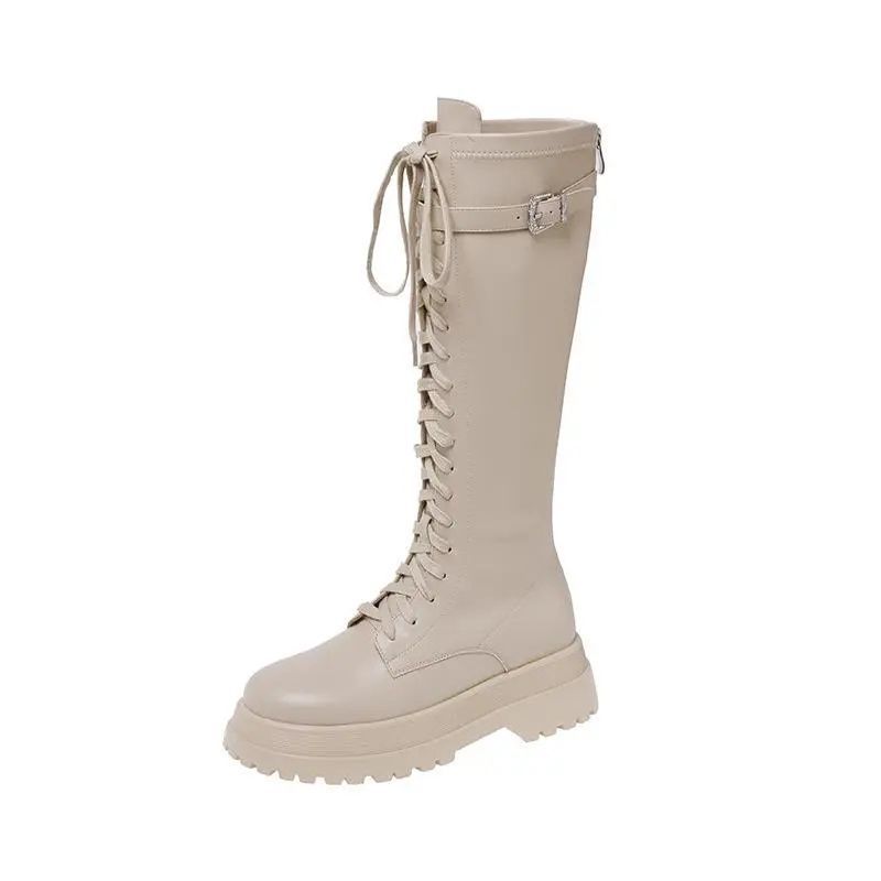 Autumn high boots platform with shoelaces heels made of soft leather