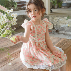 2024 Summer Strawberry Sandalwood Korean Children's Dress for Girls with Floral Backless Design