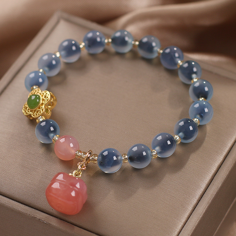 Celebridad en línea estilo étnico diseño original corazón ágata pulsera femenina caqui Ruyi Yanyuan caqui colgante pulsera