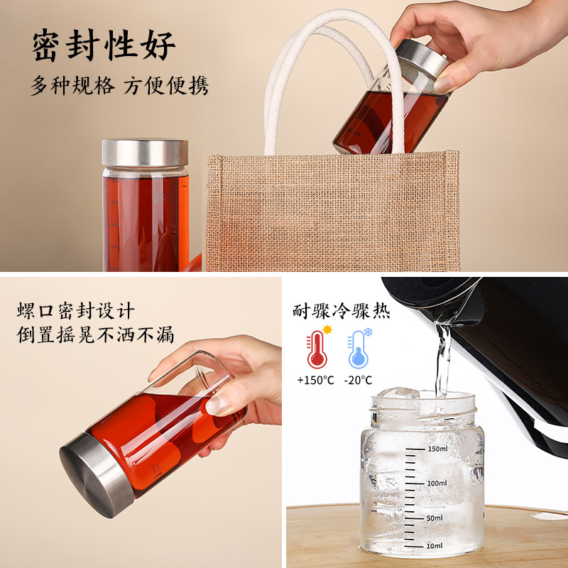 Taza de vidrio resistente a altas temperaturas doméstica portátil de almacenamiento de líquido medicinal sellado botella de alta borosilicina