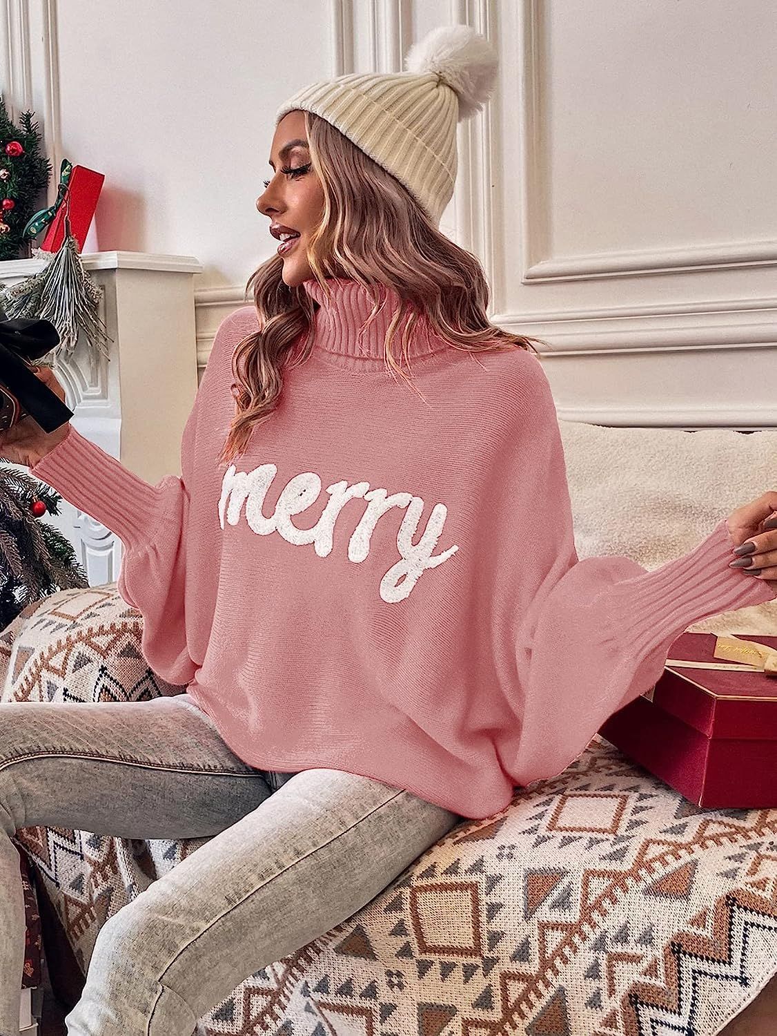 350g Weight Long Sleeve Sleeve Length Pullovers Placket Type Batwing Sleeve Sleeve Type Polyester, Polyacrylonitrile Fiber Fabric Type Long Top Length Sweater Tops Type Daily Occasion Turtleneck Neckline Loose Fit Type Christmas Festival Letter Pattern Winter, Autumn Season Women's Gender Embroidery Design Streetwear Style Wholesale Women's Streetwear Letter Long Sleeve Embroidery Sweaters & Cardigans 23