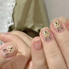 Nude color wear-on nails short rabbit New Year nails cute soft and adorable zodiac year detachable wear-on nail pieces wholesale