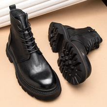 新款马丁靴英伦真皮复古短靴休闲圆头工装高帮皮鞋秋冬厚底男靴潮