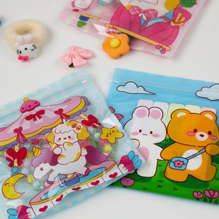 Snack Candy Ziplock Bag Girl Head Buckle Video Gift Packaging Bag Card Stationery Storage Bag Girly Style