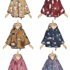 日本新款秋冬百搭卡通披肩斗篷连帽儿童外出防风披肩上衣