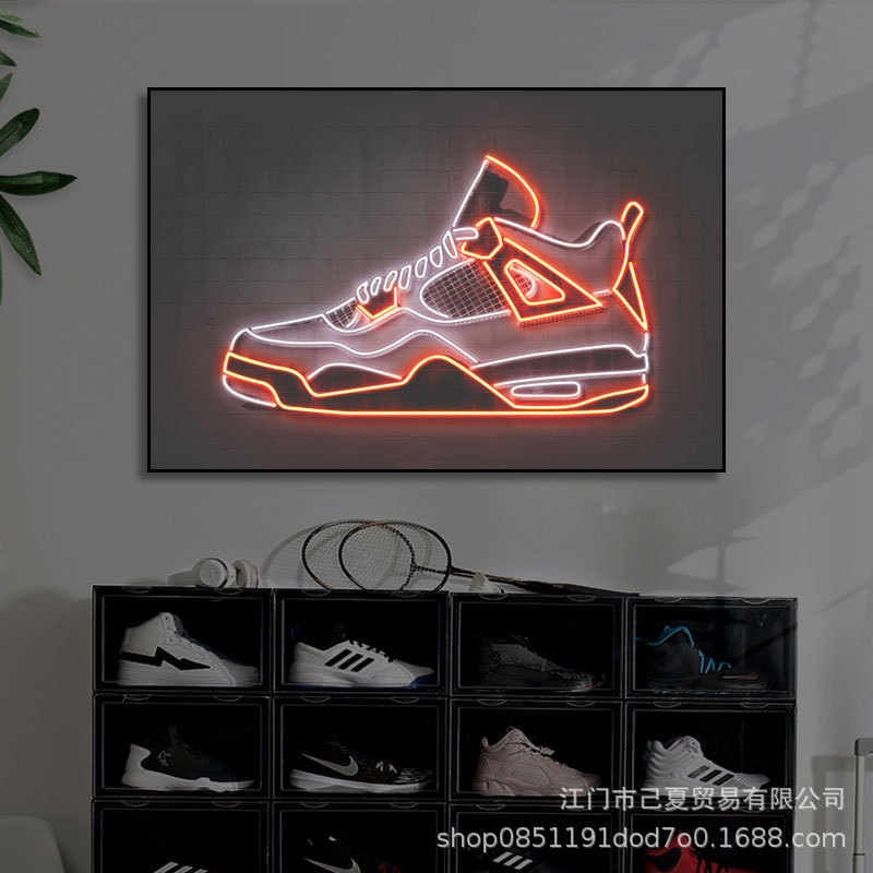 Neon Sneakers Hanging Painting Living Room Trendyy Shoe Cleaning Shop Sneakers Trendy Decorative Store Shoe Store Display Rack Wall Mural