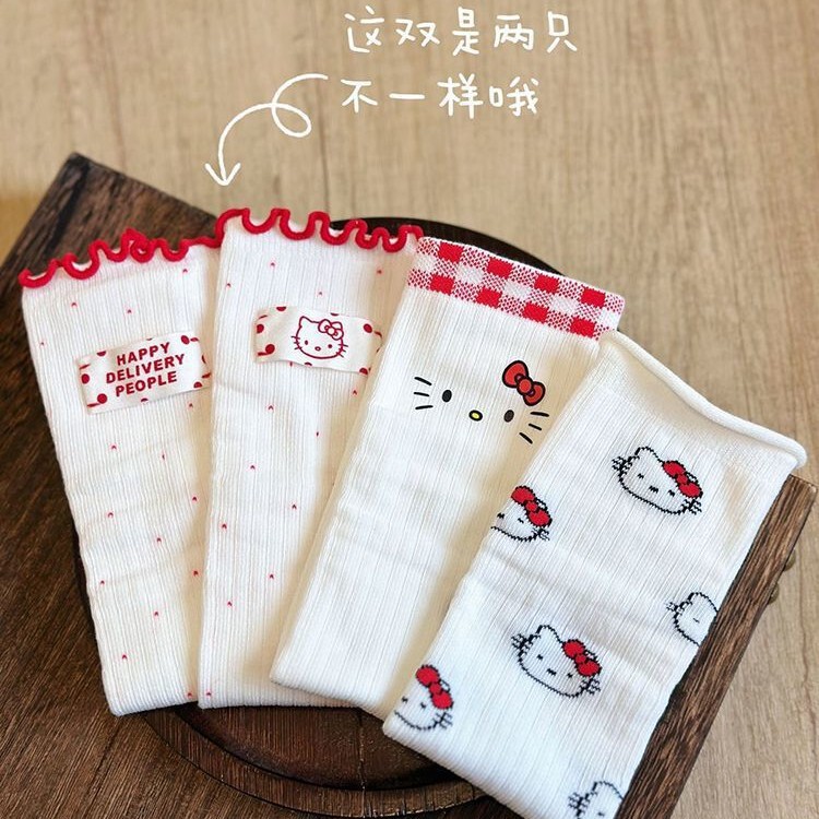 可爱kitty猫袜子女夏季薄款中筒袜ins网眼白粉色日系可爱袜子网红|undefined