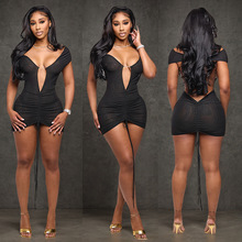 J25DS286跨境欧美风2025新款性感辣妹胸前金属装饰包臀露背连衣裙