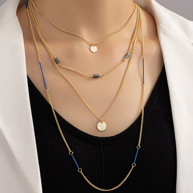 European and American round card pendant necklace female multi-layer sweater chain wholesale