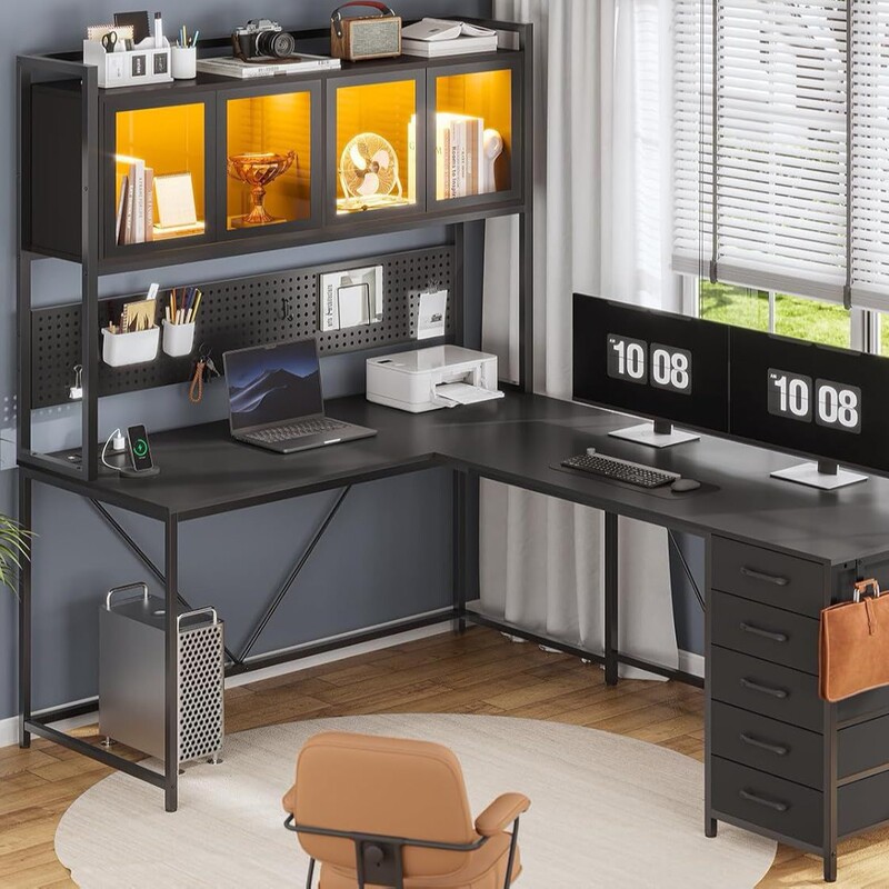 Amazon Cross-Border L-Shaped Gaming Table with Drawer Computer Table Desktop E-Sports Table Home Bedroom Desk Computer