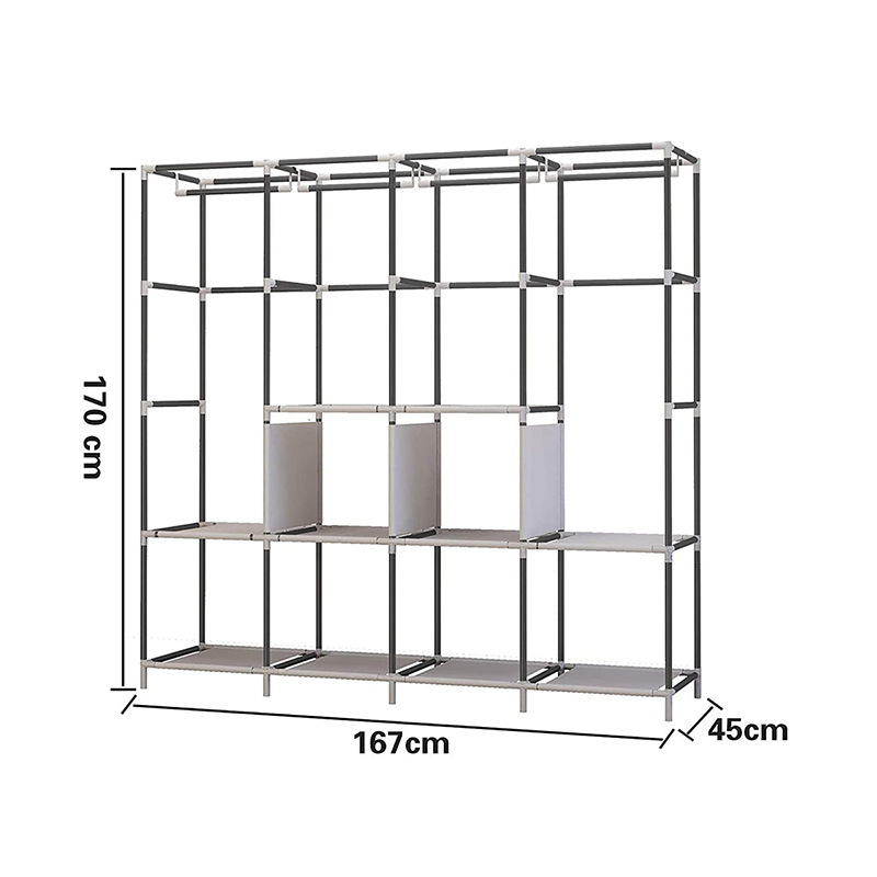 Simple armario de almacenamiento armario a prueba de polvo plegable armario dormitorio marco de acero combinación de refuerzo simple estudiante dormitorio armario