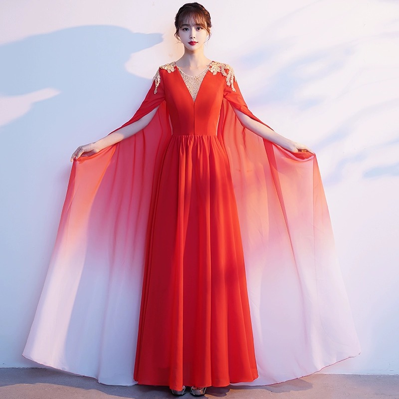 Estilo chino coro traje de las mujeres vestido elegante poesía recitación traje elegante adulto guzheng rendimiento vestido image 2